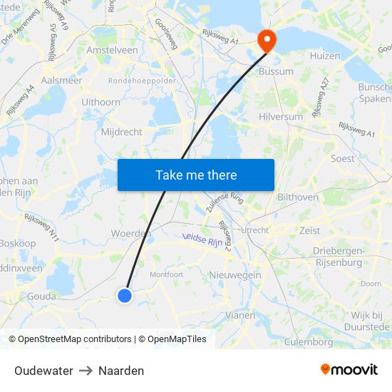 Oudewater to Naarden map