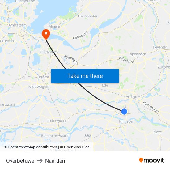 Overbetuwe to Naarden map