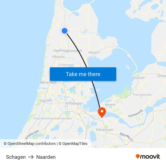 Schagen to Naarden map