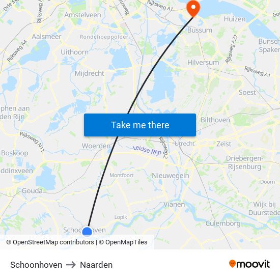 Schoonhoven to Naarden map