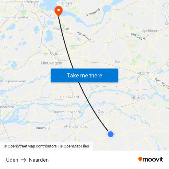 Uden to Naarden map