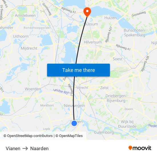 Vianen to Naarden map