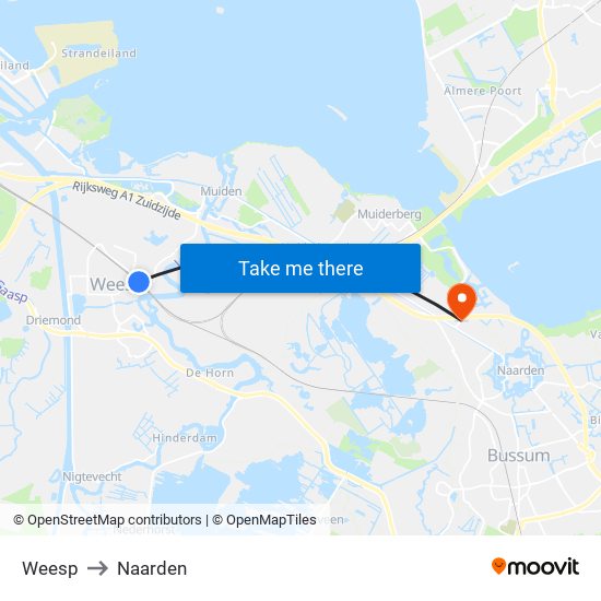 Weesp to Naarden map