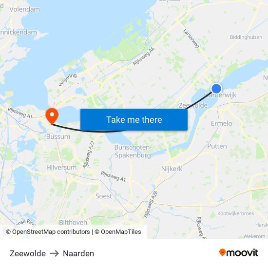 Zeewolde to Naarden map