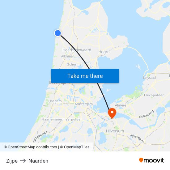 Zijpe to Naarden map