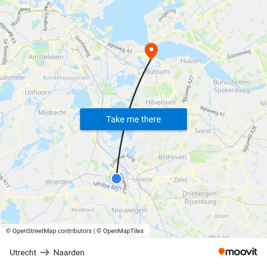 Utrecht to Naarden map