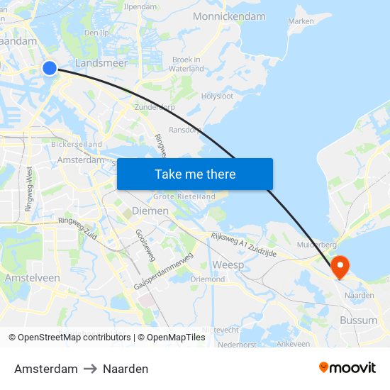 Amsterdam to Naarden map