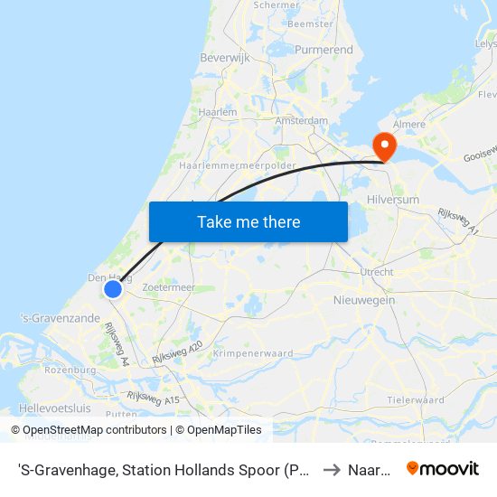 'S-Gravenhage, Station Hollands Spoor (Perron A) to Naarden map