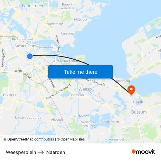 Weesperplein to Naarden map