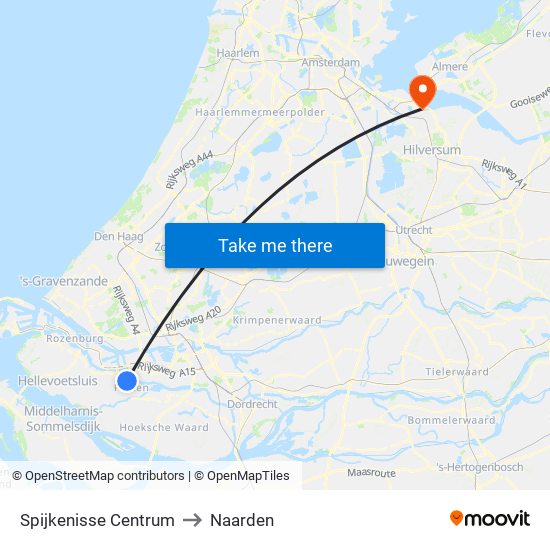 Spijkenisse Centrum to Naarden map