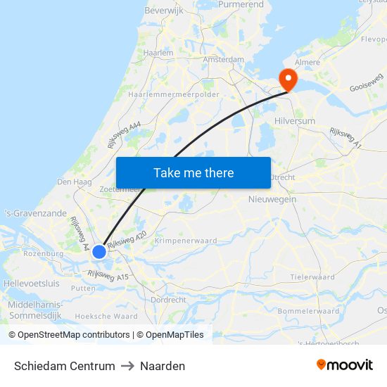 Schiedam Centrum to Naarden map