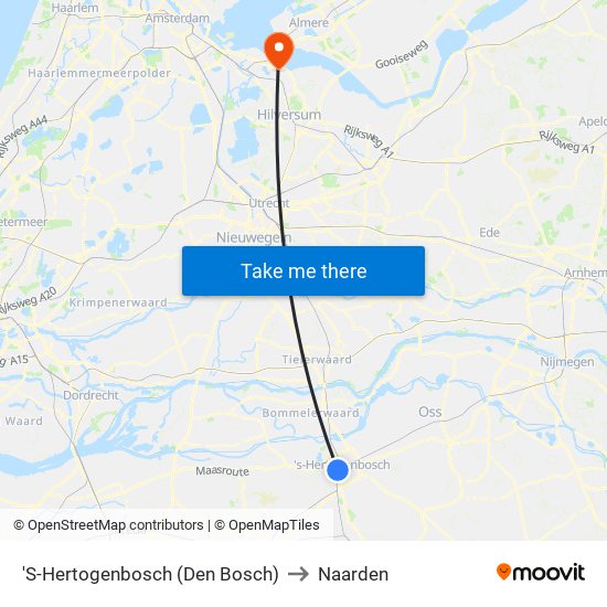 'S-Hertogenbosch (Den Bosch) to Naarden map
