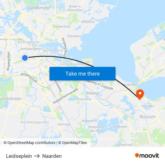 Leidseplein to Naarden map