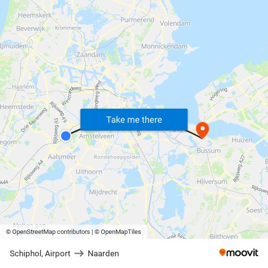 Schiphol, Airport to Naarden map