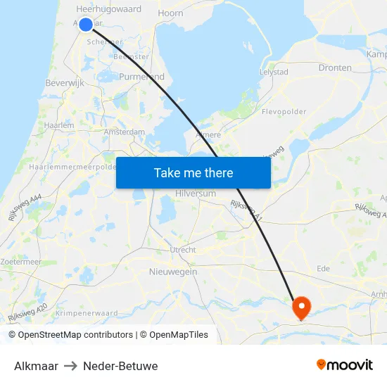 Alkmaar to Neder-Betuwe map