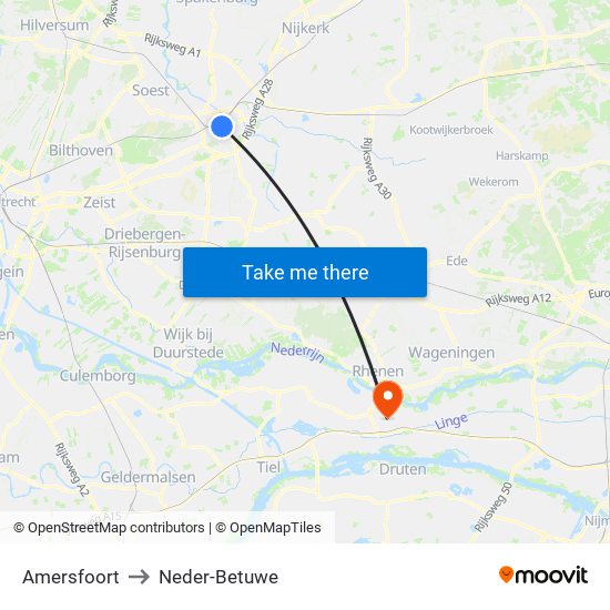 Amersfoort to Neder-Betuwe map