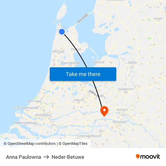 Anna Paulowna to Neder-Betuwe map