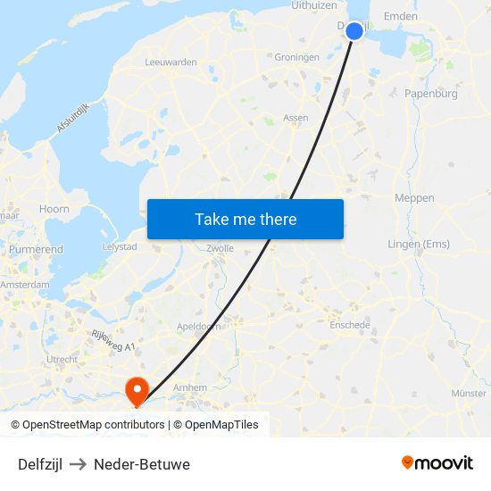 Delfzijl to Neder-Betuwe map