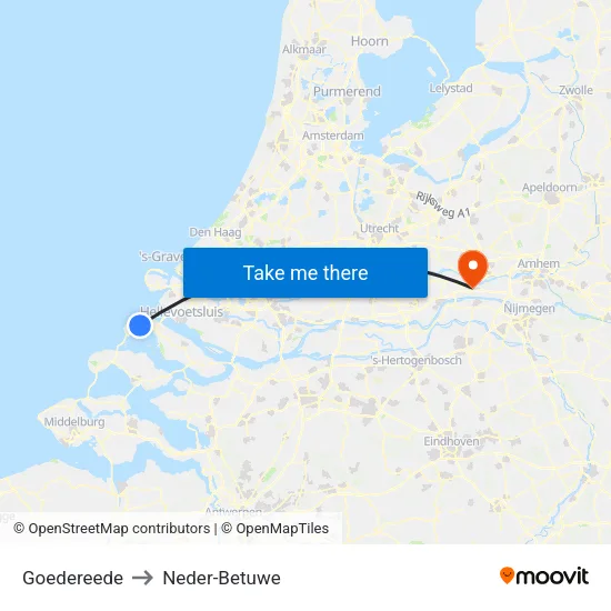 Goedereede to Neder-Betuwe map