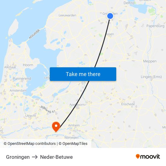 Groningen to Neder-Betuwe map