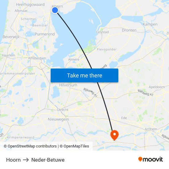 Hoorn to Neder-Betuwe map