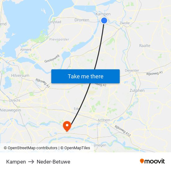 Kampen to Neder-Betuwe map