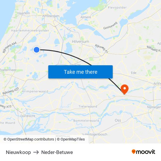 Nieuwkoop to Neder-Betuwe map