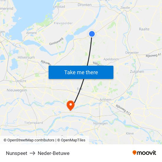 Nunspeet to Neder-Betuwe map