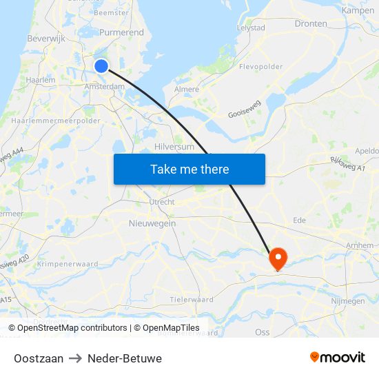 Oostzaan to Neder-Betuwe map