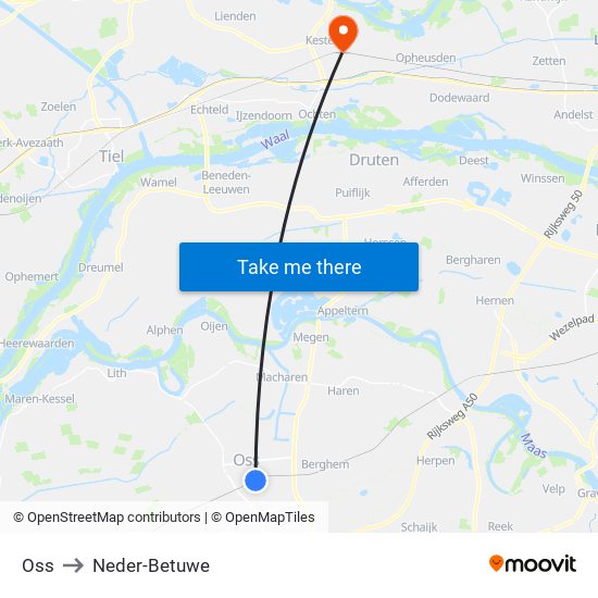 Oss to Neder-Betuwe map