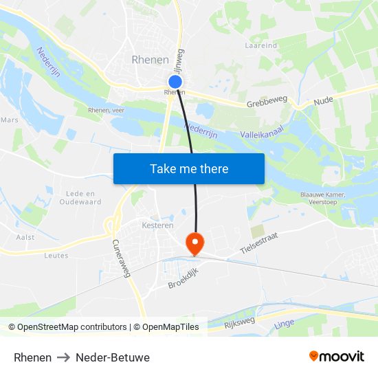 Rhenen to Neder-Betuwe map