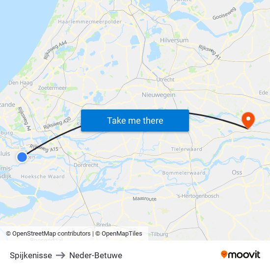 Spijkenisse to Neder-Betuwe map