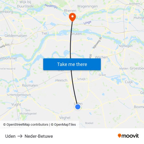 Uden to Neder-Betuwe map