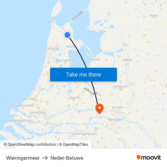 Wieringermeer to Neder-Betuwe map