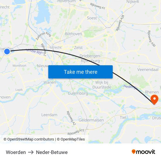 Woerden to Neder-Betuwe map