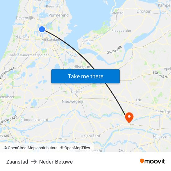 Zaanstad to Neder-Betuwe map