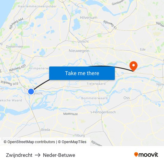 Zwijndrecht to Neder-Betuwe map