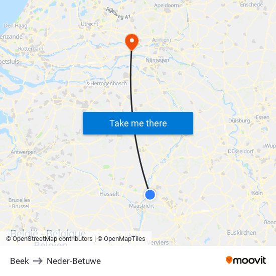 Beek to Neder-Betuwe map