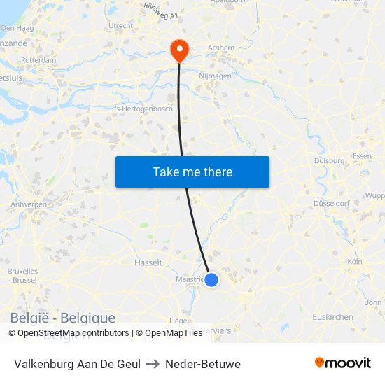 Valkenburg Aan De Geul to Neder-Betuwe map