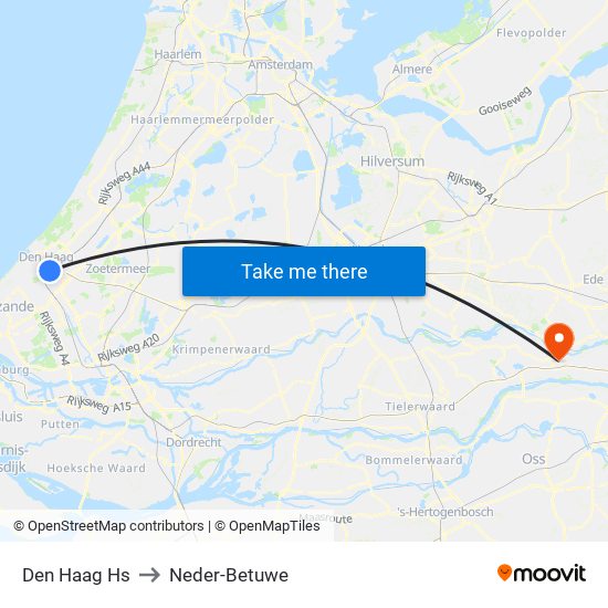 Den Haag Hs to Neder-Betuwe map