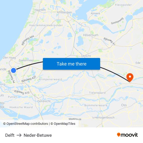 Delft to Neder-Betuwe map