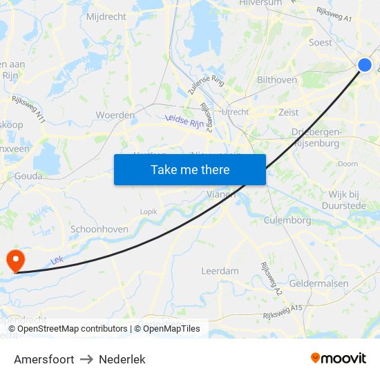 Amersfoort to Nederlek map