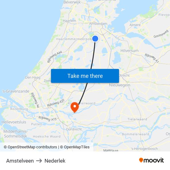 Amstelveen to Nederlek map