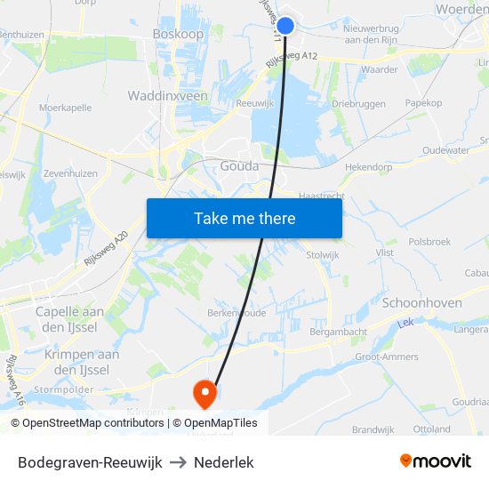 Bodegraven-Reeuwijk to Nederlek map