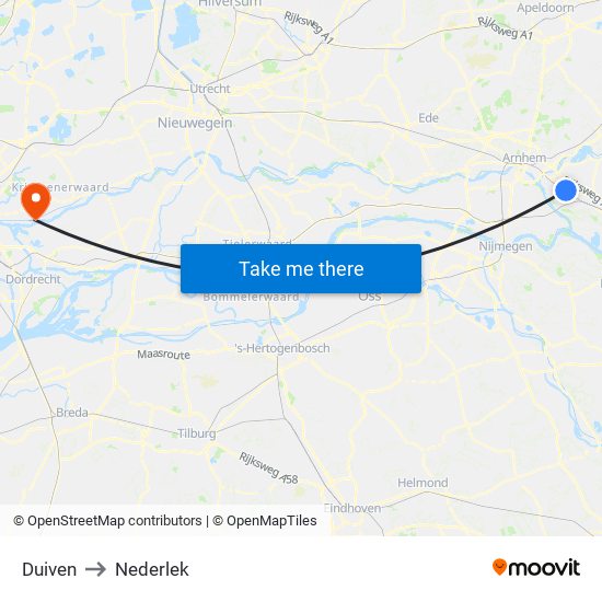 Duiven to Nederlek map