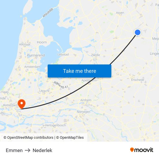 Emmen to Nederlek map