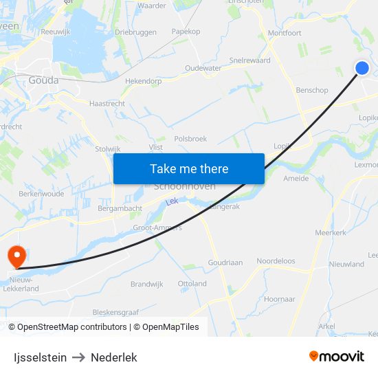 Ijsselstein to Nederlek map