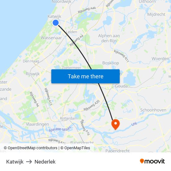 Katwijk to Nederlek map