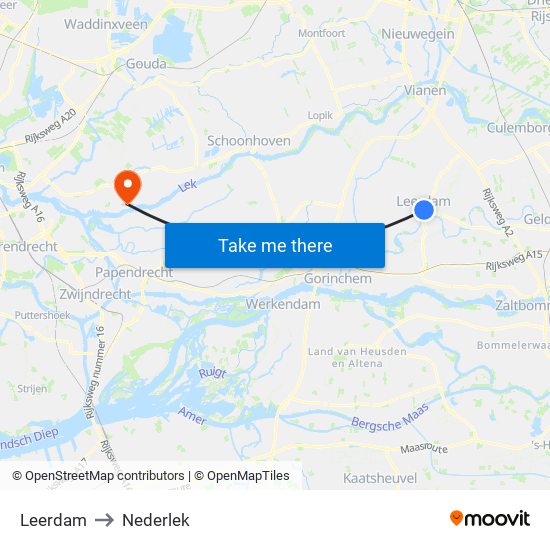 Leerdam to Nederlek map