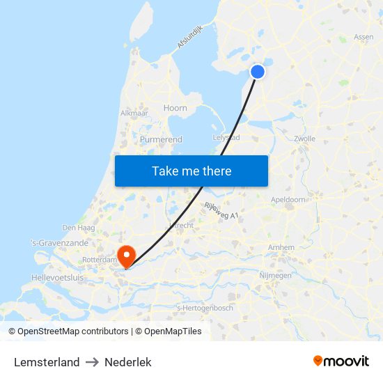 Lemsterland to Nederlek map